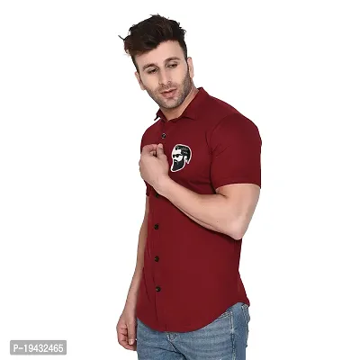 Tfurnish Maroon Cotton Blend Solid Short Sleeves Casual Shirts For Men-thumb3