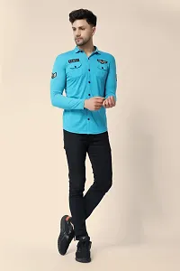 Men's Long Sleeves Spread Collar Shirt (Turquoise)_S-thumb4