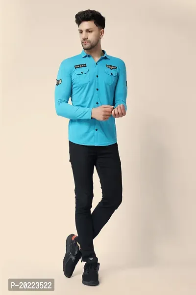 Men's Long Sleeves Spread Collar Shirt (Turquoise)_S-thumb5