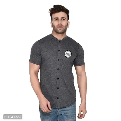 Tfurnish Grey Cotton Blend Solid Short Sleeves Casual Shirts For Men