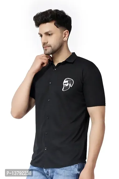 Men's Short Sleeves Spread Shirt (Black)_S-thumb3