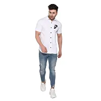 Tfurnish White Cotton Blend Solid Short Sleeves Casual Shirts For Men-thumb3