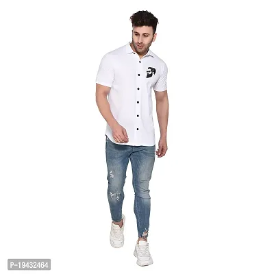 Tfurnish White Cotton Blend Solid Short Sleeves Casual Shirts For Men-thumb4