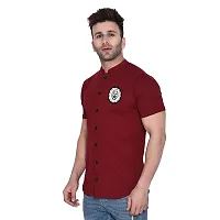 Tfurnish Maroon Cotton Blend Solid Short Sleeves Casual Shirts For Men-thumb2