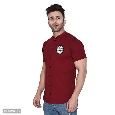 Tfurnish Maroon Cotton Blend Solid Short Sleeves Casual Shirts For Men-thumb3