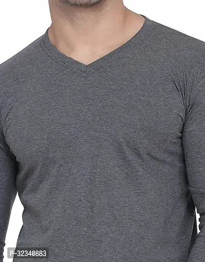 Stylish Cotton Blend Grey Solid Tees For Men-thumb4