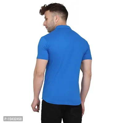 Tfurnish Blue Cotton Blend Solid Short Sleeves Casual Shirts For Men-thumb2