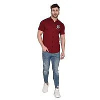 Tfurnish Maroon Cotton Blend Solid Short Sleeves Casual Shirts For Men-thumb3