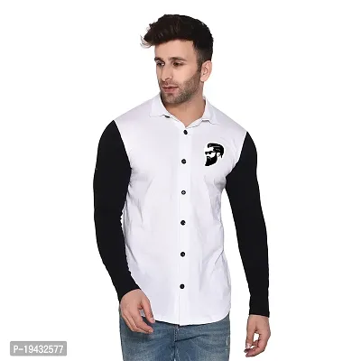 Tfurnish White Cotton Blend Solid Long Sleeves Casual Shirts For Men-thumb0