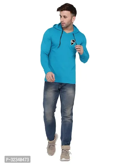 Stylish Cotton Blend Turquoise Solid Tees For Men-thumb5