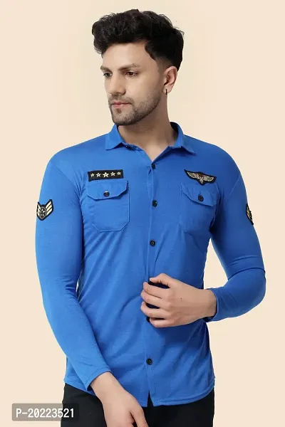 Men's Long Sleeves Spread Collar Shirt (Blue)_S