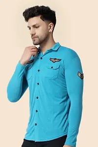 Men's Long Sleeves Spread Collar Shirt (Turquoise)_S-thumb2