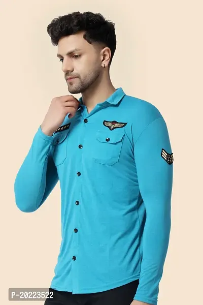 Men's Long Sleeves Spread Collar Shirt (Turquoise)_S-thumb3