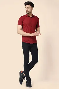 Men's Short Sleeves Spread Collar Shirt (Maroon)_S-thumb4