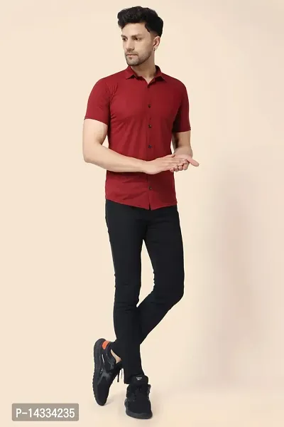 Men's Short Sleeves Spread Collar Shirt (Maroon)_S-thumb5