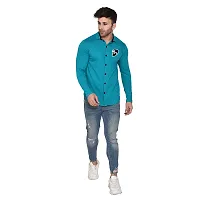 Tfurnish Turquoise Cotton Blend Solid Long Sleeves Casual Shirts For Men-thumb3