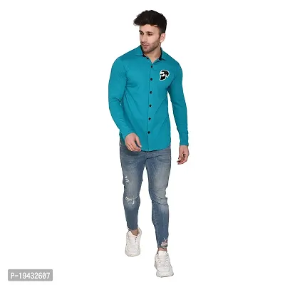 Tfurnish Turquoise Cotton Blend Solid Long Sleeves Casual Shirts For Men-thumb4