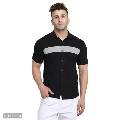 Men's Short Sleeves Spread Shirt (Black)_S-thumb0