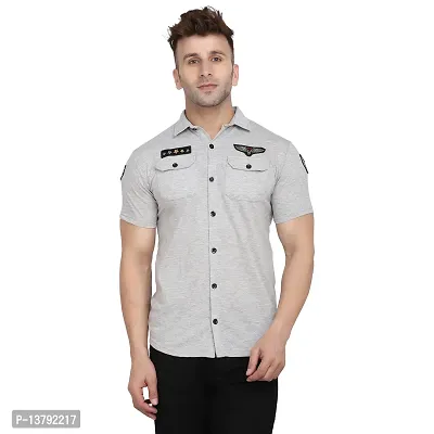Men's Short Sleeves Spread Shirt (Silver)_S
