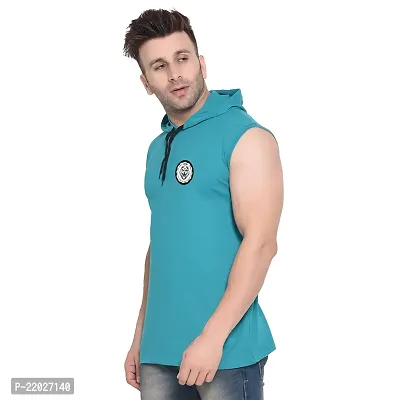 Men's Sleeveless Hooded Tees ( Turquoise )_S-thumb3