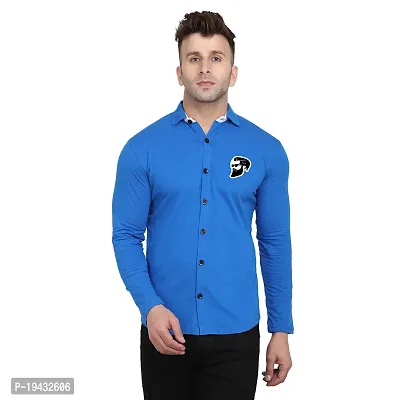 Tfurnish Blue Cotton Blend Solid Long Sleeves Casual Shirts For Men