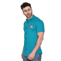 Tfurnish Turquoise Cotton Blend Solid Short Sleeves Casual Shirts For Men-thumb2