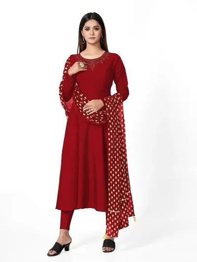 Stylish Fancy Crepe Kurta With Dupatta Set