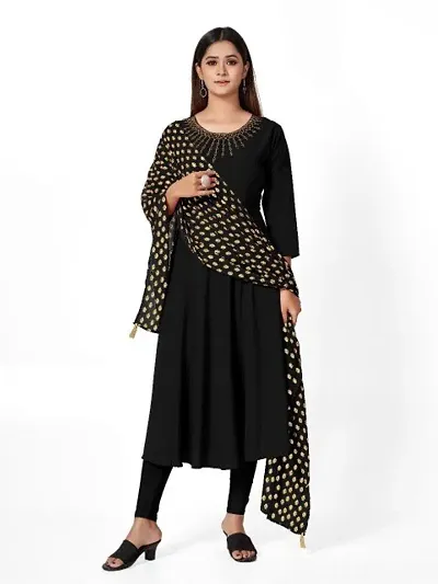 Stylish Crepe Solid Kurta Bottom With Dupatta For Women