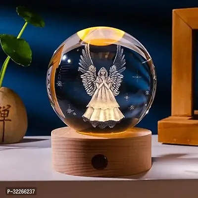 Crystal Ball Night Lamp Creative Engraved Crystal Ball Night Light USB Table LED Wooden Crystal Ball for Home Office Decoration