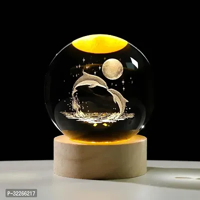 Crystal Ball Night Lamp Creative Engraved Crystal Ball Night Light USB Table LED Wooden Crystal Ball for Home Office Decoration