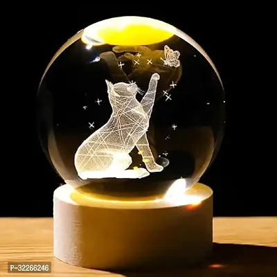 Crystal Ball Night Lamp Creative Engraved Crystal Ball Night Light USB Table LED Wooden Crystal Ball for Home Office Decoration