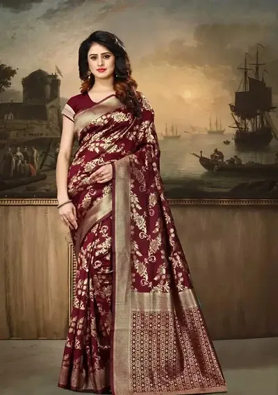 Beautiful Silk Blend Saree with Blouse piece For Women