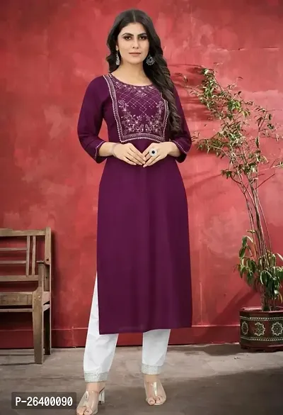 Stylish Purple Rayon Printed Kurta For Women