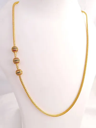ELEGENTS 3 BALL AD STONE MICRO GOLD PLATED MOP 24 INCH THALI CHAIN FOR WOMENS 