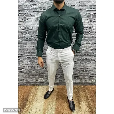 Men Regular Fit Solid Spread Collar Casual Shirt Green-thumb0