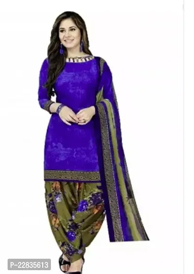 Elegant Blue Crepe Printed Dress Material with Dupatta For Women-thumb0