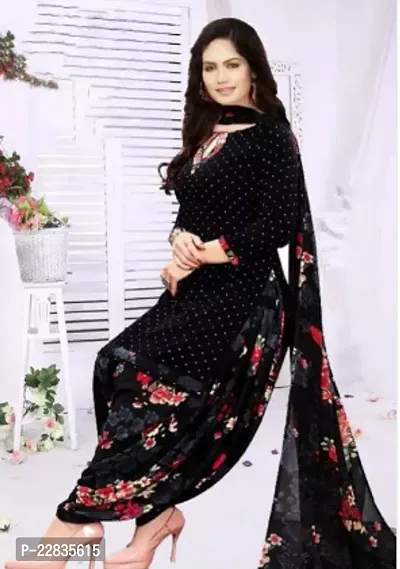 Elegant Black Crepe Printed Dress Material with Dupatta For Women-thumb0