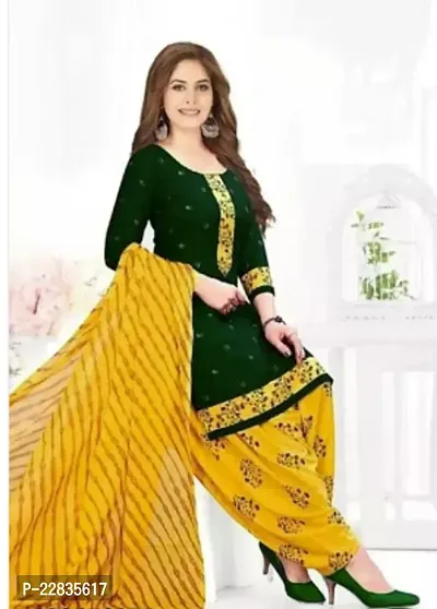 Elegant Yellow Crepe Printed Dress Material with Dupatta For Women-thumb0