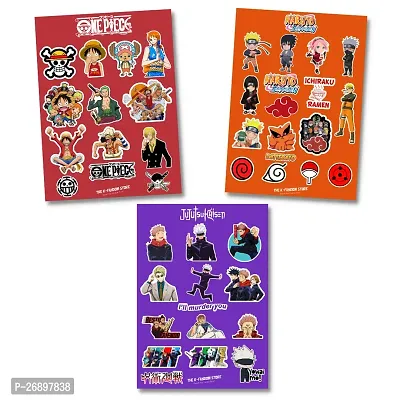 Pack of 45 Anime Stickers | Naruto Stickers | One Piece Stickers | Jujutsu Kaisen Stickers | Waterproof Vinyl Stickers for Laptop, Journal, Phone, Wall, Diary-thumb0
