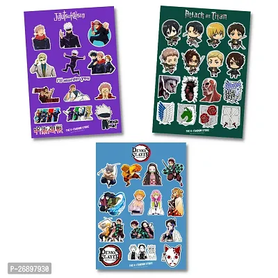 Pack of 45 Anime Stickers | Jujutsu Kaisen Stickers | Demon Slayer Stickers | Attack on Titan Stickers | Waterproof Vinyl Stickers for Laptop, Journal, Phone, Wall, Diary-thumb0