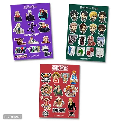 Pack of 45 Anime Stickers | One Piece Stickers | Jujutsu Kaisen Stickers | Attack on Titan Stickers | Waterproof Vinyl Stickers for Laptop, Journal, Phone, Diary
