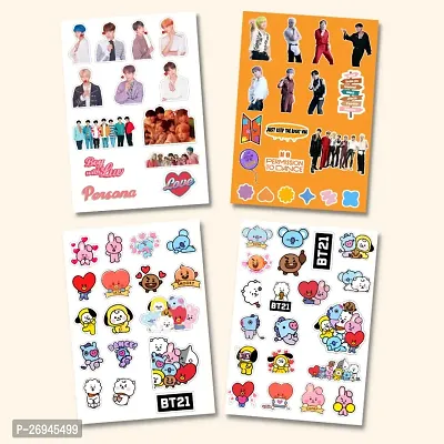 BTS Sticker Set (4 Sticker Sheets - 70 Total Stickers) | BT21 Stickers | BTS Stickers | BTS Journal Stickers | BTS Merch | K-Pop Merch | BTS Sticker Set