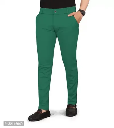 Comfortable Green Cotton Blend Mid-Rise Formal Trouser For Men