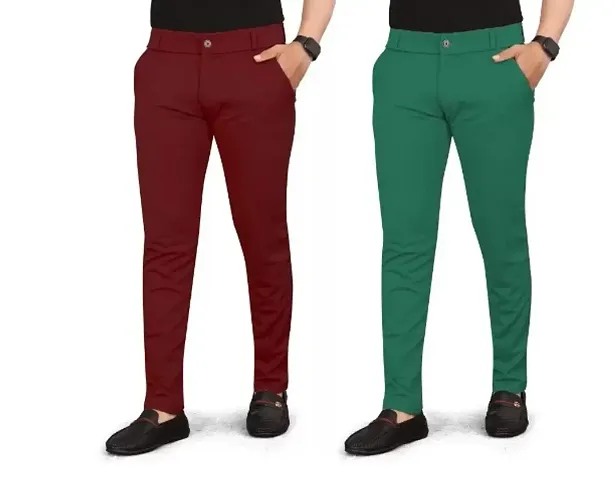 Classic Cotton Spandex Casual Trousers For Men Pack of 2