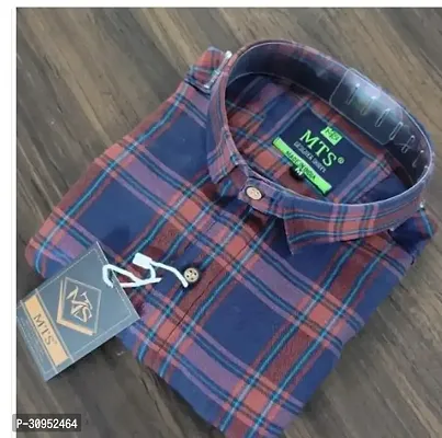 Reliable Blue Cotton Checked Casual Shirt For Men