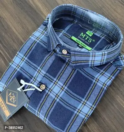 Reliable Blue Cotton Checked Casual Shirt For Men-thumb0