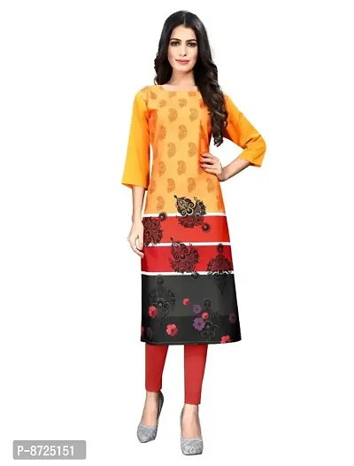 Womens Crepe Yellow Color Digital Print Straight Kurta