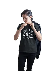 Shoppingara Women Cotton Regular Fit Witch Face Printed T-Shirts (Black, Medium)-thumb3