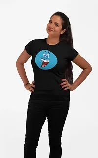 Shoppingara Women Cotton Regular Fit Blue Face Emoji Printed T-Shirts (Black, Medium)-thumb1