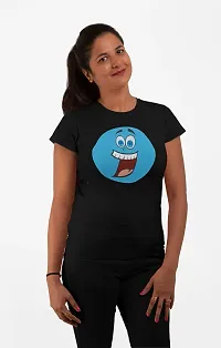 Shoppingara Women Cotton Regular Fit Blue Face Emoji Printed T-Shirts (Black, Medium)-thumb2